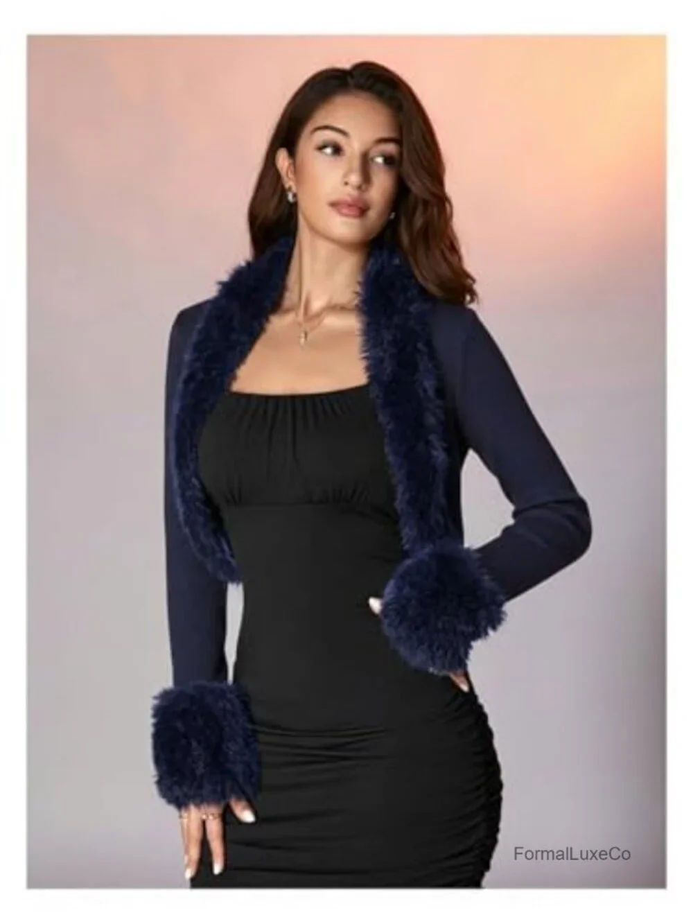 Faux Fur Fuzzy Coat Open Front Party Crop Jacket